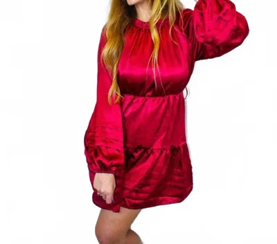 Peach Love Silky Long Sleeve Dress In Ruby Red