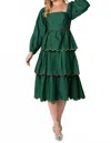 Peach Love Scalloped Trim Midi Dress Regular In Hunter Green In Green