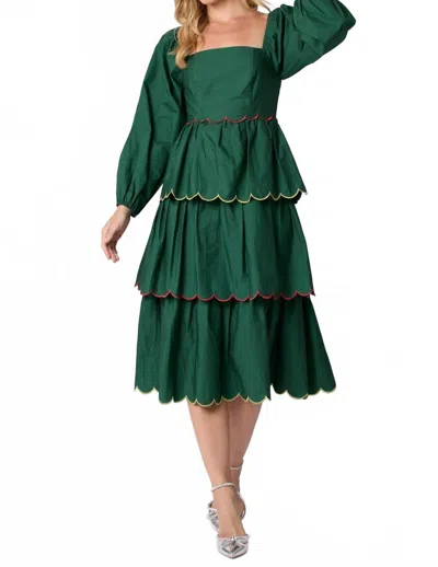 PEACH LOVE SMALL TOWN CHRISTMAS MIDI DRESS IN HUNTER GREEN