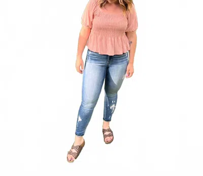 Peach Love Smoked Peplum Top In Dusty Peach Pink