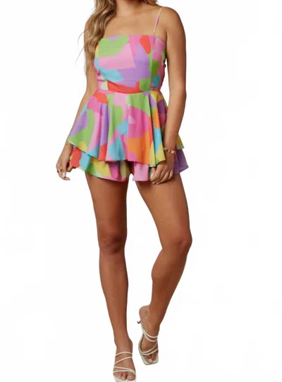 Peach Love Sophia Romper In Rainbow In Multi