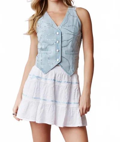 Peach Love Sparkle Charm Denim Vest In Light Denim In Blue