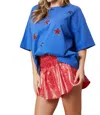 Peach Love Star Sequin Embroidery Tee In Blue In Blue