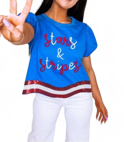 Peach Love Stars And Stripes Patch Tee In Blue