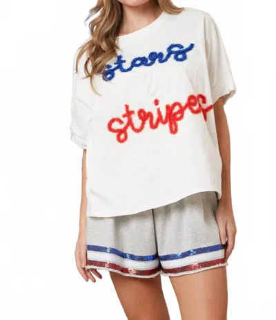 Peach Love Stars & Stripes Thread Top In White In Neutral