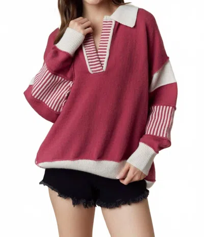 Peach Love Stevie Oversized Collared Sweater In Berry In Pink