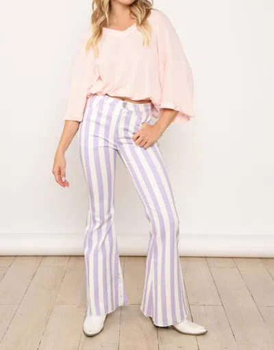 Peach Love Stripe Denim Flares Jeans In Lavender In Purple