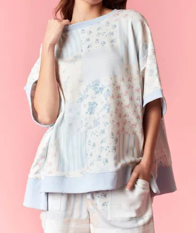 Peach Love Stripe Floral Patchwork Top In Bluebell In Multi