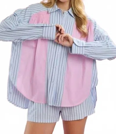 Peach Love Striped Mixed Pant Set In Light Blue Pink Mix