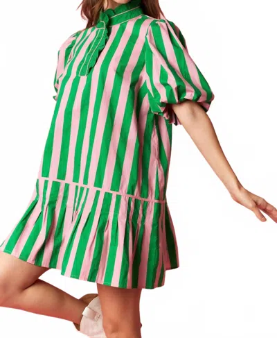 Peach Love Stripped Mini Dress In Pink & Green