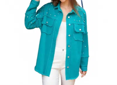 Peach Love Studded Shacket In Teal In Blue