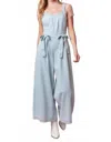 Peach Love The Deja Sleepless Denim Bow Jumpsuit In Light Blue In Blue