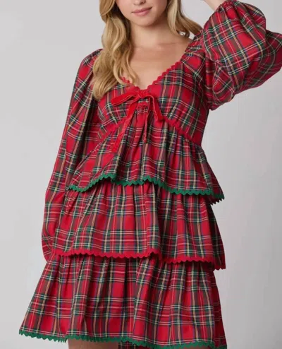 Peach Love The Jingle Ball Dress In Red Plaid