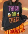 Peach Love The Trick Or Treat Long Sleeve Sweater In Black In Black