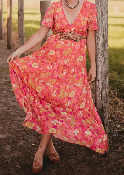 Peach Love Tillie Midi Dress In Floral Print In Multi