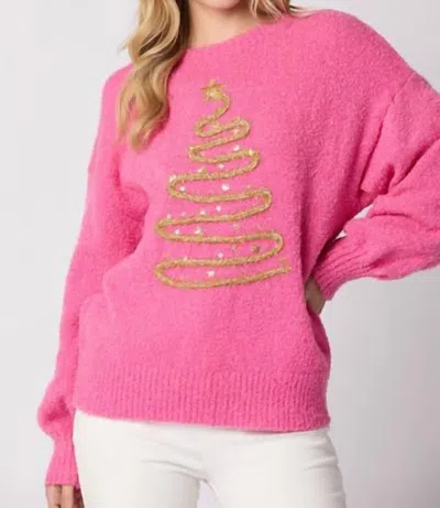 Peach Love Tinsel Tree Sweater In Pink