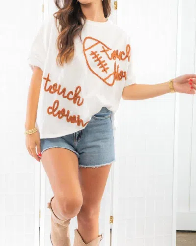 Peach Love Touch Down Embroidered Oversized Tee In White