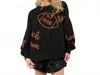 Peach Love Touchdown & Football Embroidery Thread Pullover In Black In Black