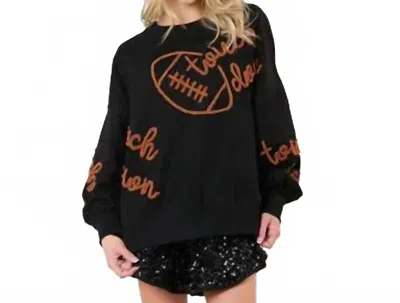 Peach Love Touchdown & Football Embroidery Thread Pullover In Black