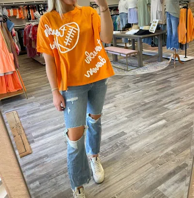 Peach Love Touchdown Thread Oversized Tee In Orange