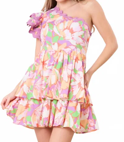 Peach Love Tropical One Shoulder Mini Dress In Multicolor