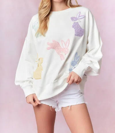 Peach Love Tweedy Bunny Sweatshirt In Off White