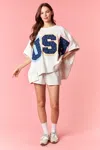 Peach Love Usa Patchwork Oversized Top In White Multi In White