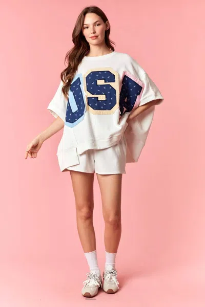 Peach Love Usa Patchwork Oversized Top In White Multi