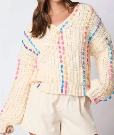 Peach Love V Neck Sweater In Cream Multi In Beige