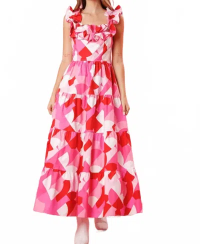 Peach Love Valentina Heart Printed Dress In Pink/red
