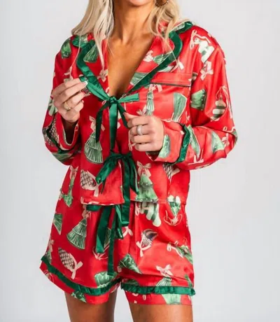Peach Love Vintage Ornament Pajamas In Red