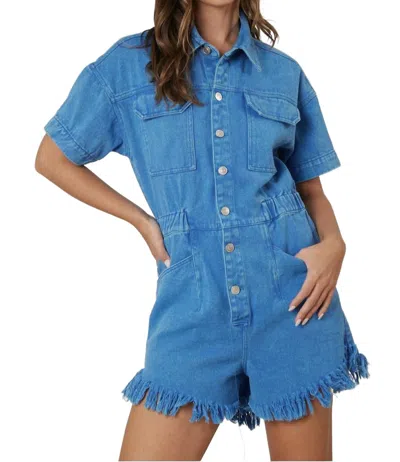 Peach Love Washed Romper In Blue