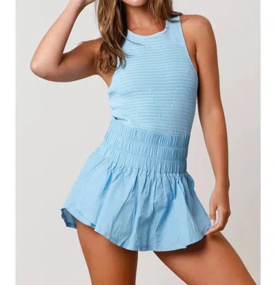 Peach Love Washed Sporty Romper In Blue