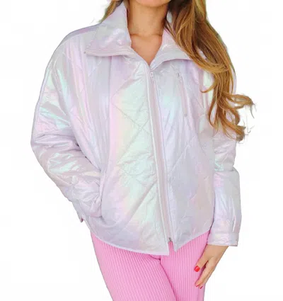Peach Love Whole Place Shimmer Quilted Jacket In White