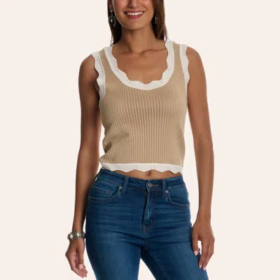 Peach Love Women's Beige Scallop Trim Cropped Sweater Tank Top