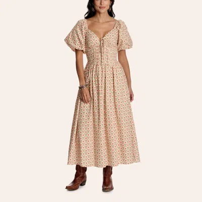 Peach Love Women's Coral Floral Print Puff Sleeve Midi Dress