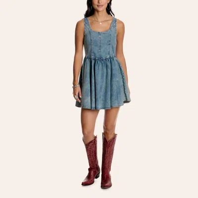 Peach Love Women's Light Wash Denim Drop Waist Mini Dress In Blue