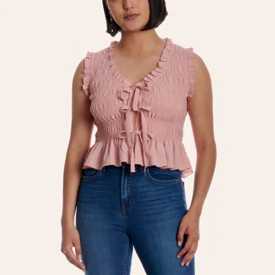 Peach Love Women's Pink Smocked Tie Front Peplum Top