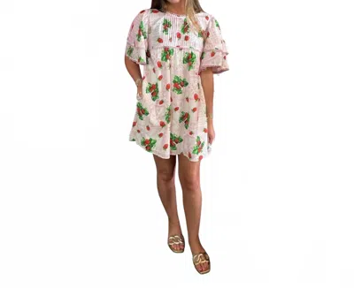 Peach Love Women's Poplin Flutter Dress In Strawberry In Multi