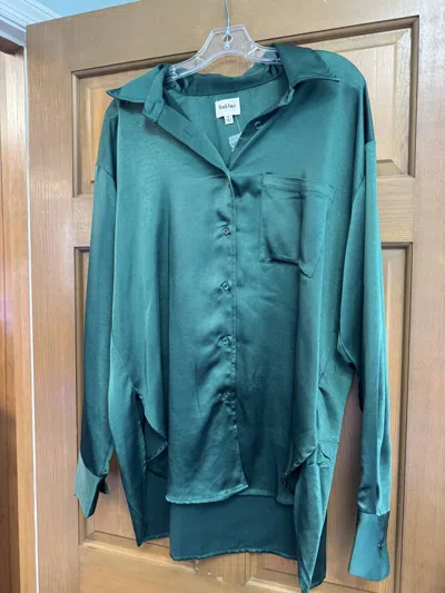 Peach Love Women's Silk Top Button Down Shirt In Green