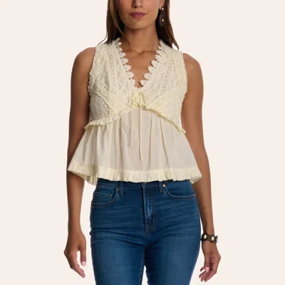 Peach Love Women's Taupe Tie-front Crochet Peplum Top In Neutral