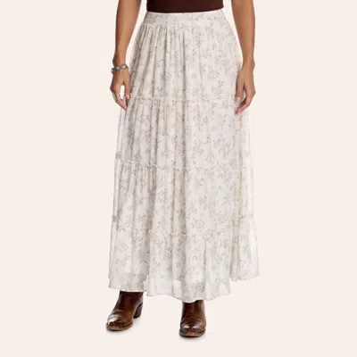 Peach Love Women's White Floral Print Tiered Maxi Skirt