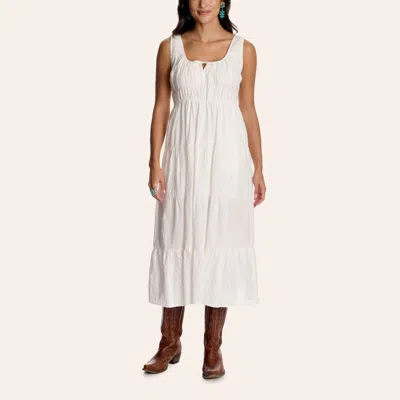 Peach Love Women's White Textured Tiered Midi Dress In Light Yellow
