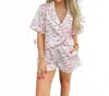Peach Love Xoxo Satin Pajama Set In White/pink