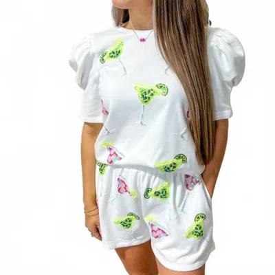 Peach Love You Had Me At Martini Sequin Short Set In Pink In White