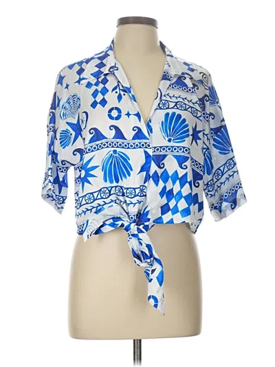 Pre-owned Peach Short Sleeve Blouse In Blue