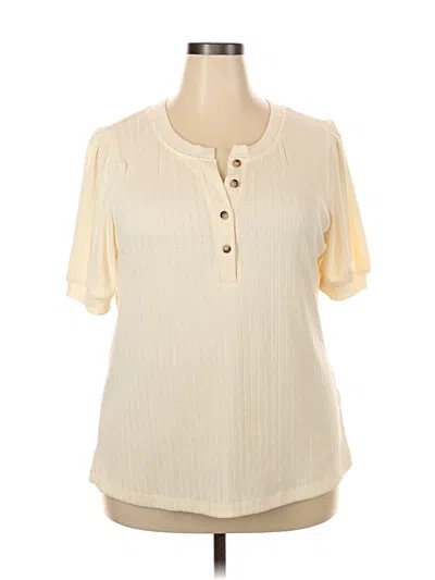 Pre-owned Peach Short Sleeve Henley Shirt In White