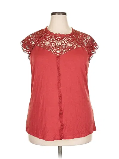 Pre-owned Peach Short Sleeve Top Red Keyhole Neckline Tops