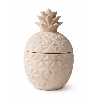 Peach X Pearl Co. Neutrals / White / Brown Peach X Pearl Sculptural Pineapple Candle – Marble-infused Cast Stone Vesse In Multi