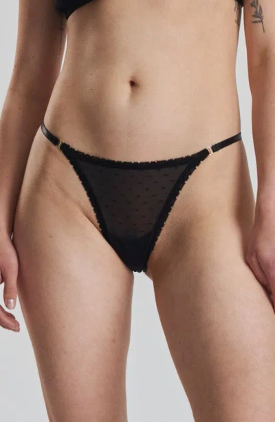 Peachaus Matsu Recycled-lace Low-rise Thong In Volcanic Black